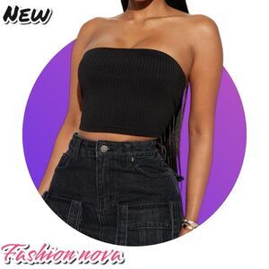 New Fashion Nova Masha Double Lined Ribbed Tube Top - Black - Medium